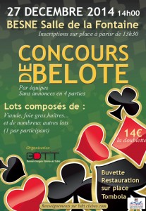 Affiche du concours de belote le 27 décembre 2014 à Besné par le club de tennis.