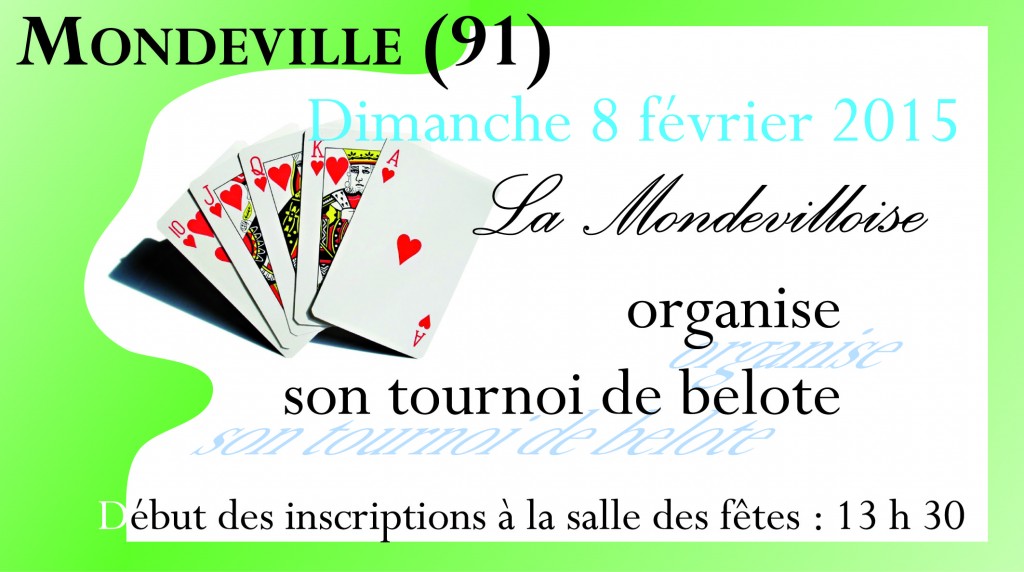 Affiche concours de belote du 8 février 2015 à Mondeville, dans l'Essonne (91).