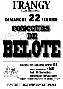 Affiche du concours de belote organisé dimanche 22 février 2015 à Frangy, en Haute Savoie (74).