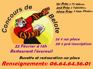 Affiche du concours de belote organisé dimanche 22 février 2015 à Sallanches, en Haute Savoie (74).