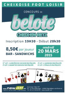 Affiche du concours de belote organisé vendredi 20 mars 2015 dans la commune de Cheix en Retz, en Loire Atlantique (44).