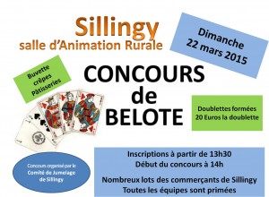 Affiche du concours de belote organisé dimanche 22 mars 2015 dans la commune de Sillingy, en Haute Savoie (74).
