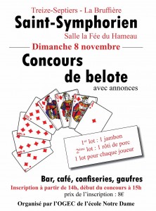 affiche du concours de belote organisé le 8 noveambre 2015 àSaint Symphorien, en Vendée (85)