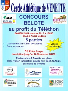 Affiche du concours de belote organisé le 28 novembre 2015 à Venette, dans l'Oise (60)