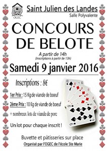 Concours de belote le 9 janvier 2016 à Saint Julien des Landes