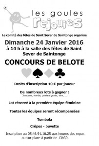 Affiche du concours de belote organisé dimanche 24 janvier 2016 à Saint Sever de Saintonge