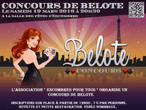 Affiche du Concours de belote samedi 19 mars 2016 à Escombres dans les Ardennes