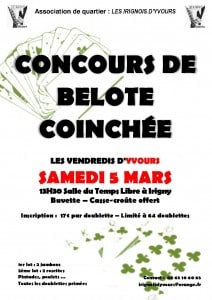 Affiche Concours de belote le 5 mars 2016 à Irigny - Rhône