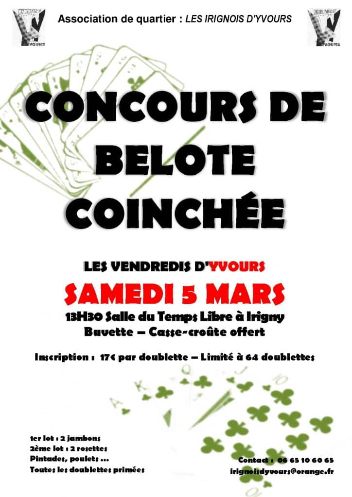 Affiche Concours de belote le 5 mars 2016 à Irigny - Rhône