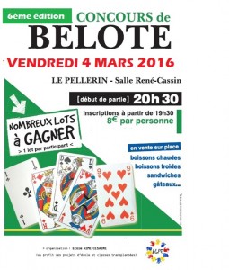 Affiche Concours de belote le 4 mars 2016 au Pellerin - Loire Atlantique