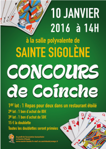 Afiche du Concours de Coinche le 10 janvier 2016 à Sainte Sigolène, en Haute Loire 43