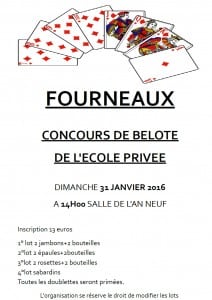 Affiche du Concours de belote organisé à Fourneaux le 31 janvier 2016