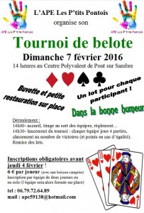Affiche du Tournoi de belote organisé à Pont-sur-Sambre le dimanche 7 février 2016