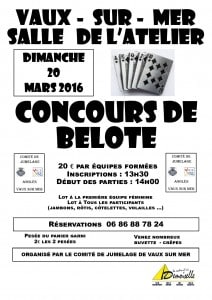 affiche Tournoi de belote le 20 Mars 2016 à Vaux sur Mer - 17