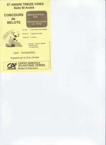 affiche Concours de Belote le 20 Février 2016 à St André Treize Voies 85