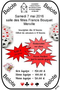 Affiche du Tournoi de belote le 7 mai 2016 à Merville - Nord