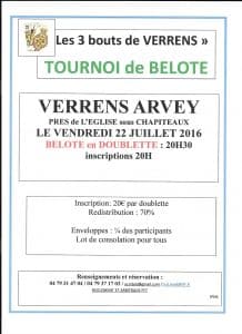 Tounoi de belote le vendredi 22 07 2016 à VERRENS ARVEY 73460