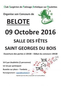 Affiche du Concours de Belote le 09 octobre 2016 à St Georges du Bois (17)