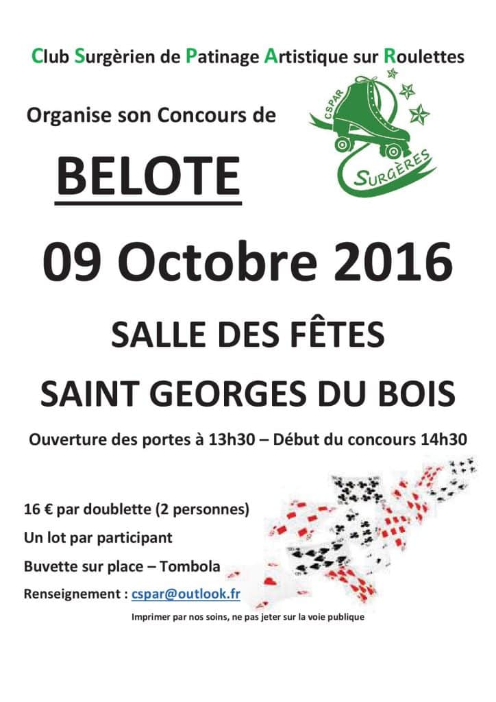 Affiche du Concours de Belote le 09 octobre 2016 à St Georges du Bois (17)