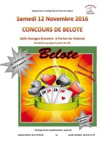 Affiche du Concours de belote le 12 novembre 2016 à Portes les Valence (26)