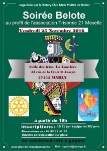Affiche Grande Soirée Belote le 25 novembre 2016 à Marly - Moselle