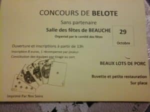 Concours de belote le 29 octobre 2016 à Beauche