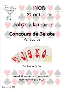 Affiche Tournoi de Belote le 22 octobre 2016 à Inor (55700)