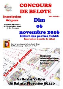 Affiche Concours de Belote Dimanche 6 Novembre 2016 Sainte-Florence