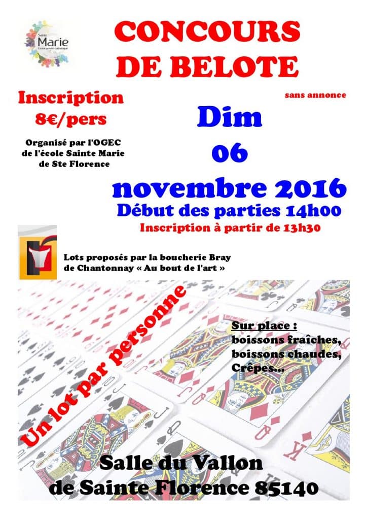 Affiche Concours de Belote Dimanche 6 Novembre 2016 Sainte-Florence