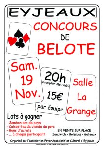 Affiche du tournoi de belote le 19 novembre 2016 à Eyjeaux