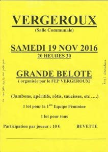 Affiche du concours de belote le 19 novembre 2016 à Vergeroux