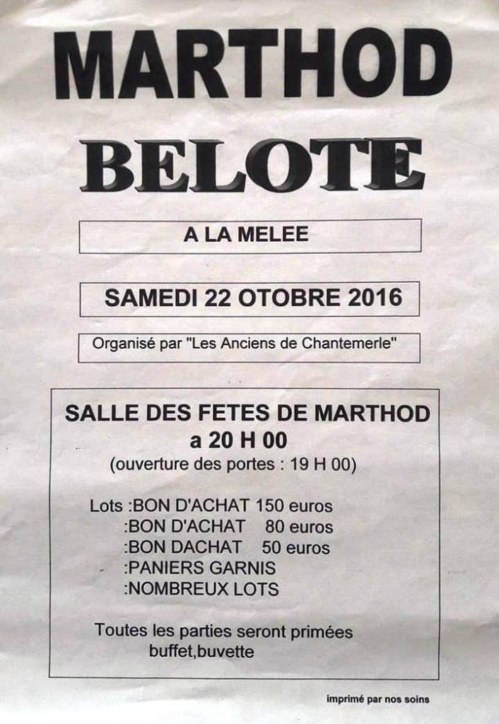 Concoursd de belote le 22 Octobre 2016 à Marthod