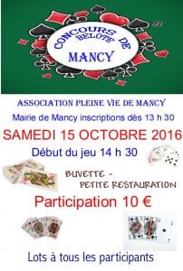 Affiche Tournoi de belote le 15 octobre 2016 à Mancy - Marne
