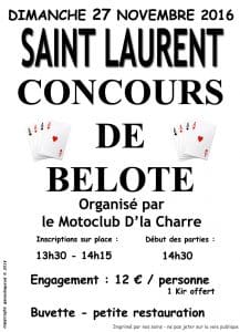 affiche Tournoi de belote le 27 novembre 2016 à Saint Laurent