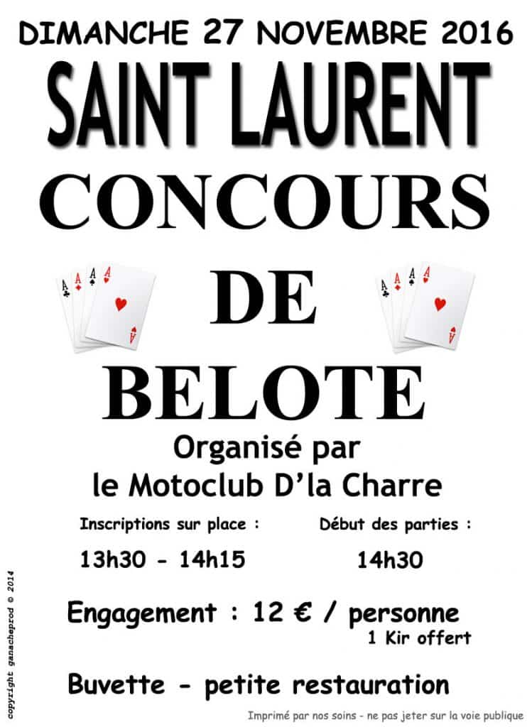 affiche Tournoi de belote le 27 novembre 2016 à Saint Laurent