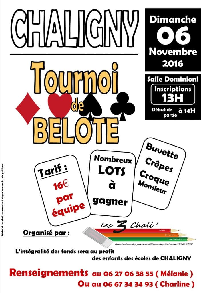 Tournoi de belote le 06 Novembre 2016 à Chaligny (54230)