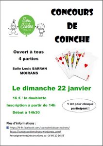 Affiche Concours de coinche le 22 janvier 2017 à Moirans