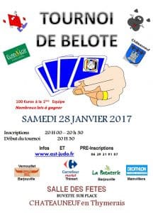 Affiche du Tournoi de belote samedi 28 janvier 2017 à Chateauneuf en Thymerais