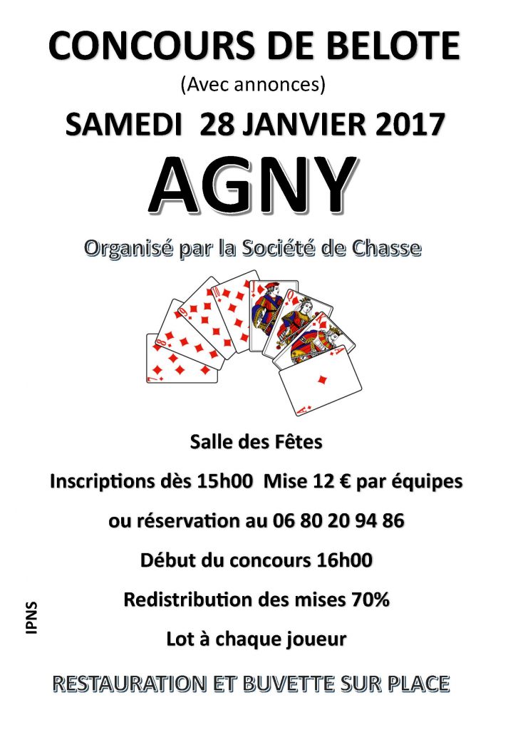 Affiche Concours de belote le Samedi 28 Janvier 2017 à AGNY (62)