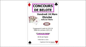 affiche Tournoi de belote à Étriché vendredi 24 Mars 2017