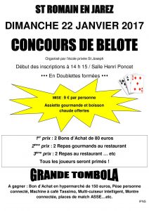 affiche Concours de belote dimanche 22 janvier 2017 à St Romain en Jarez