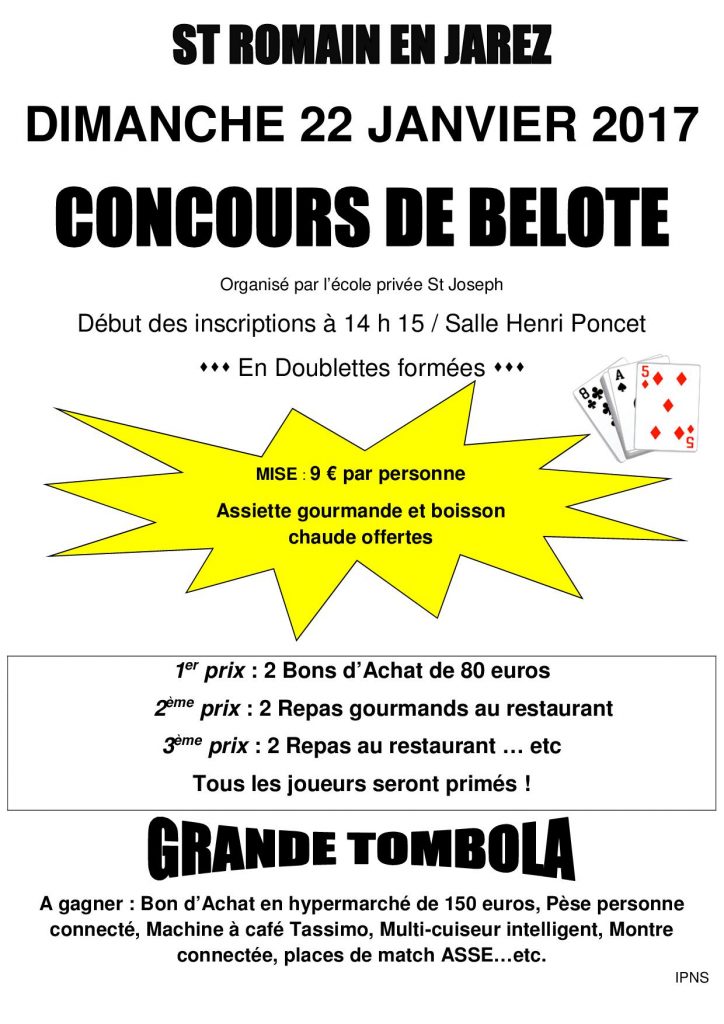 affiche Concours de belote dimanche 22 janvier 2017 à St Romain en Jarez