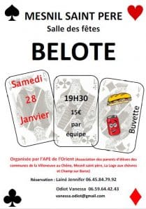 Affiche Concours de belote le 28 janvier 2017 à Mesnil Saint Père (10 - Aube)