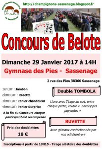 Affiche Concours de belote dimanche 29 janvier 2017 à Sassenage