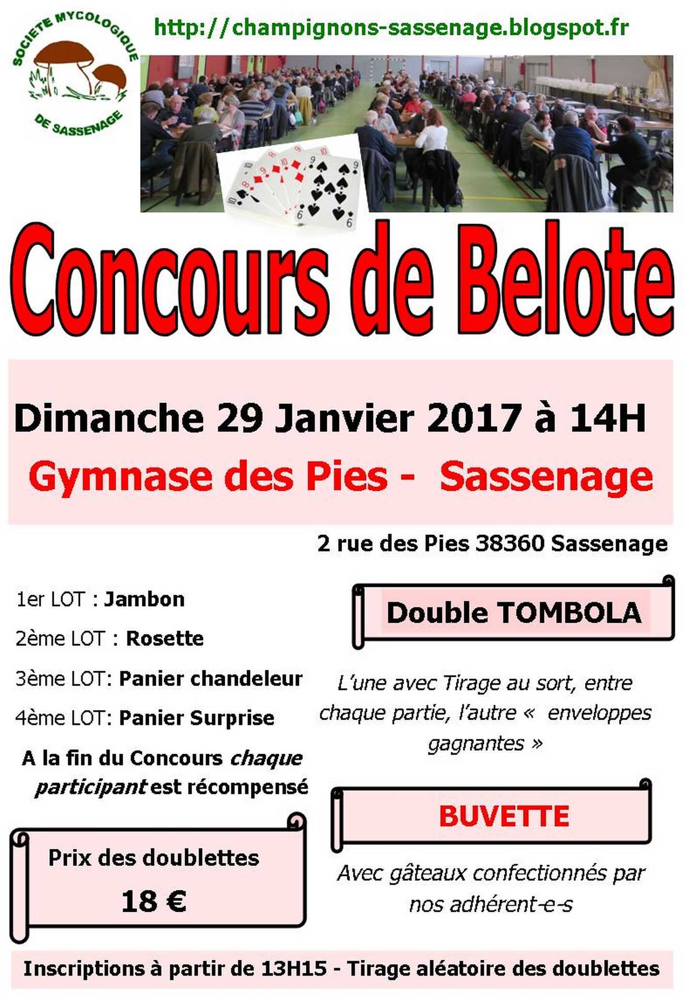 Affiche Concours de belote dimanche 29 janvier 2017 à Sassenage