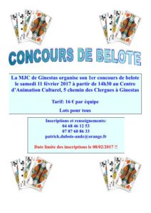 Affiche du Concours de belote le 11 février 2017 à Ginestas 11120