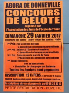 Affiche du Concours de belote dimanche 29 janvier 2017 à Bonneville - 74