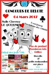 Afiche Concours de belote le 4 mars 2017 à Le Quesnoy - Nord
