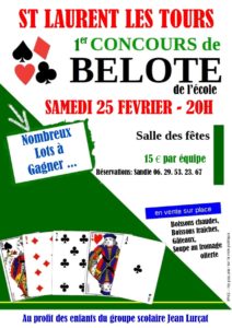 Affiche du Concours de belote samedi 25 février 2017 à Saint-Laurent-les-Tours (46)