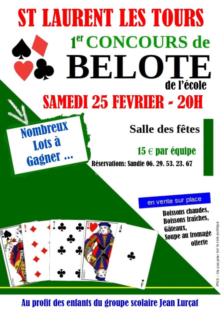 Affiche du Concours de belote samedi 25 février 2017 à Saint-Laurent-les-Tours (46)